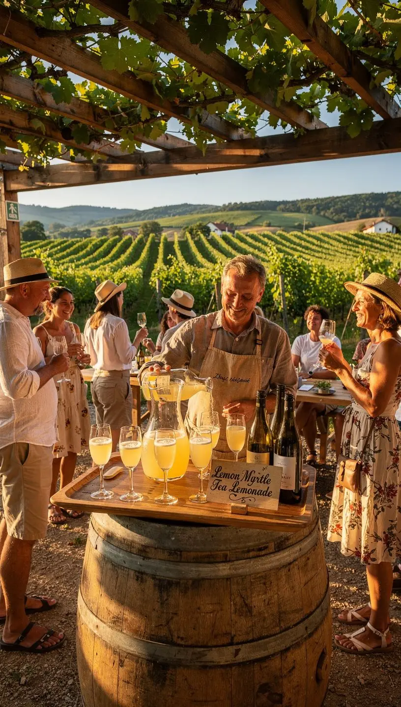 Listy citrónového myrtu s kvapkami rosy na slnečnom svetle.