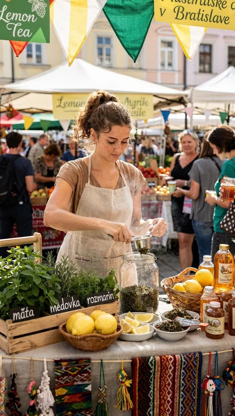 Zobrazenie procesu varenia čaju z citrónového myrtu v sklenenej kanvici.